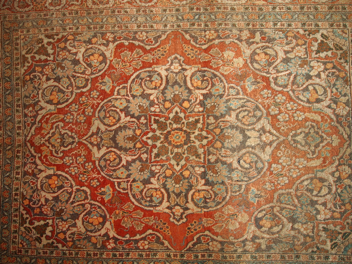 Handmade antique Persian Tabriz rug 4.2' x 5.9' (128cm x 179cm) 1920s - 1B154