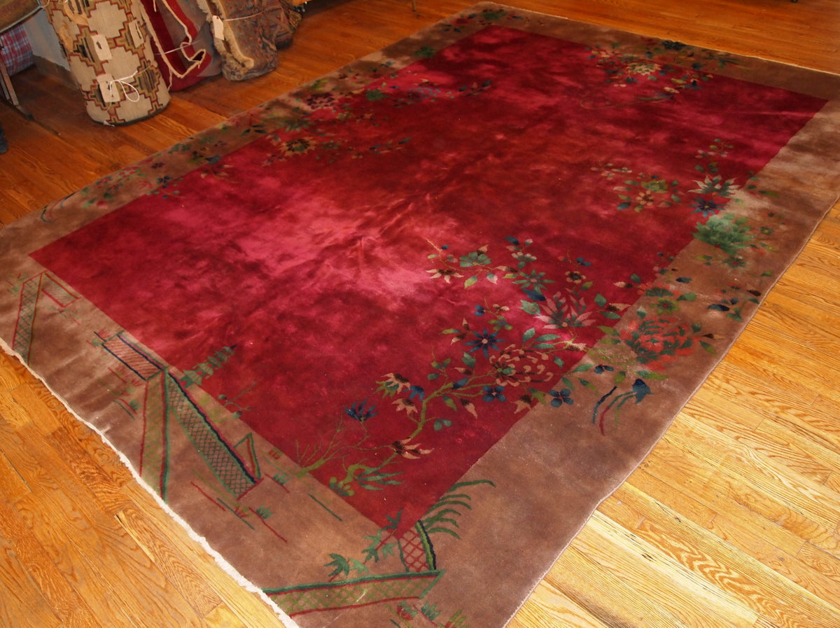 Handmade antique Art Deco Chinese rug 8.10' x 11.6' (273cm x 353cm) 1920s - 1B171A