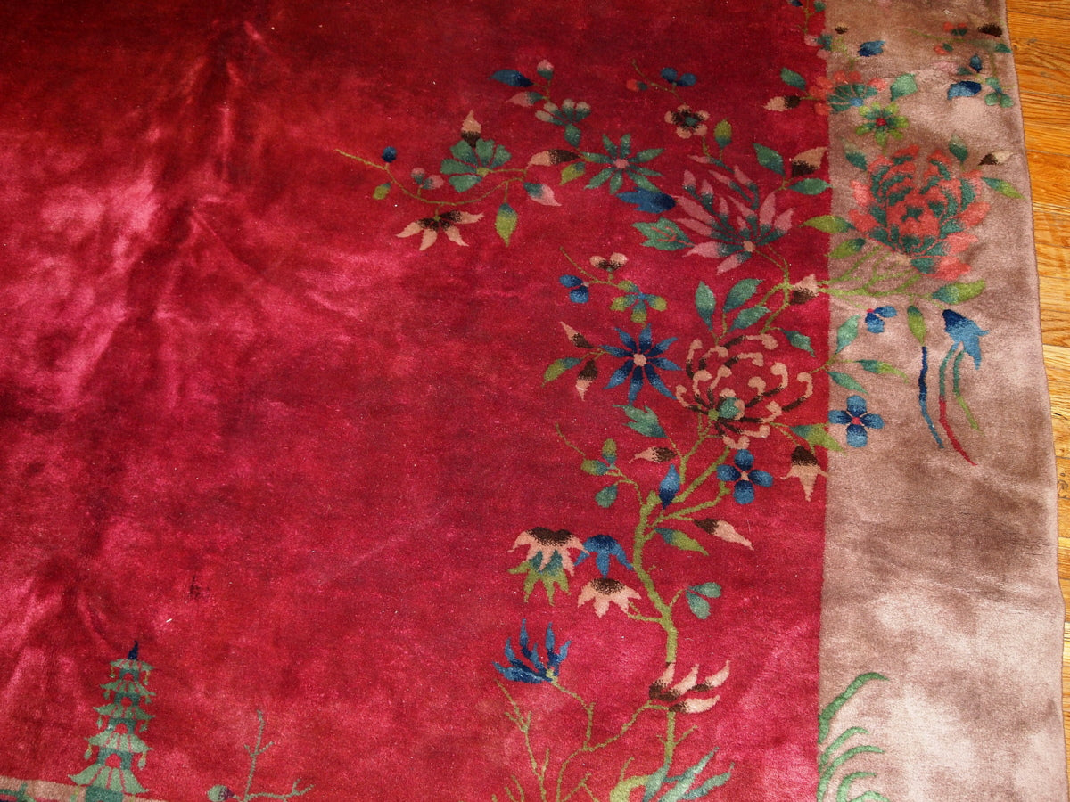Handmade antique Art Deco Chinese rug 8.10' x 11.6' (273cm x 353cm) 1920s - 1B171A