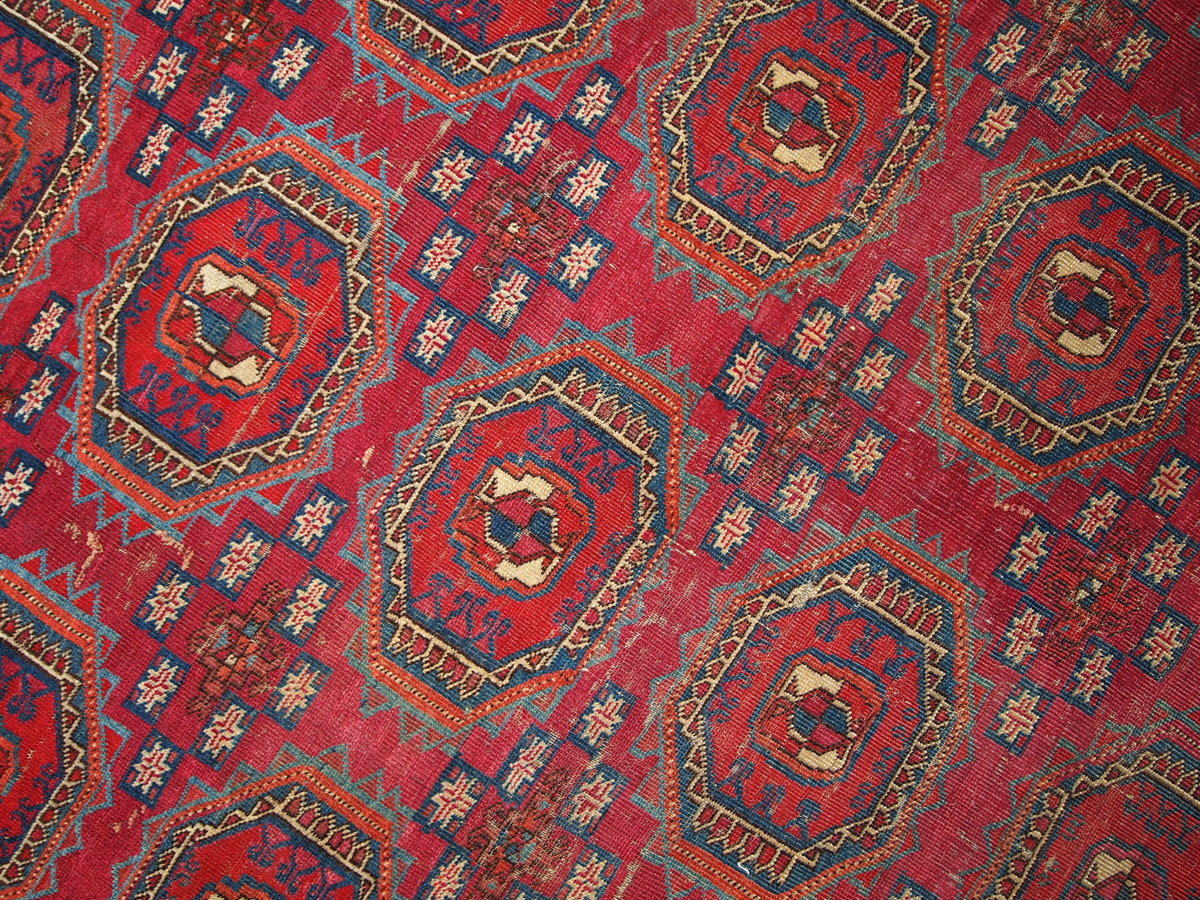 Handmade antique collectible Turkmen Saryk rug 4' x 5.2' (122cm x 158cm) 1850 - 1B173 - One Royal Art