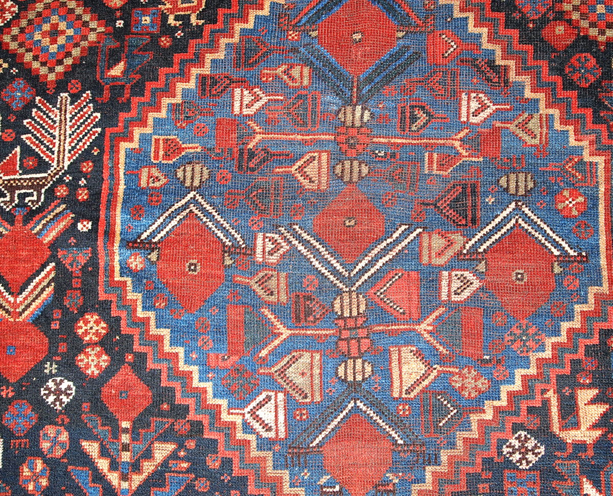 Handmade antique Persian Khamseh rug 6' x 9' (183cm x 275cm) 1880s - 1B193