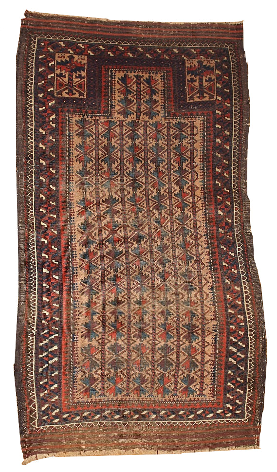 ON HOLD antique collectible Afghan prayer Baluch rug 2.10' x 5.3' (91cm x 161cm) 1880s - 1B219