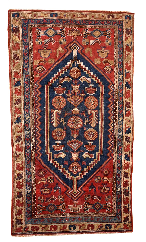 Handmade antique Persian Shiraz rug 3.2' x 5.9' (97cm x 180cm) 1920s - 1B223