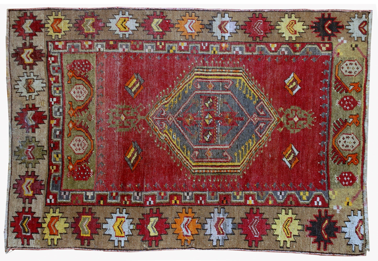 Handmade antique Turkish Anatolian rug 3.1' x 4.6' (94cm x 140cm) 1920s - 1B28