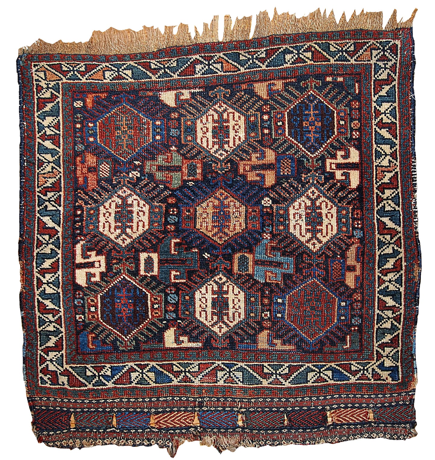 Handmade antique collectible Persian Khamseh bag face 1.9' x 1.11' (58cm x 67cm) 1880s - 1B318