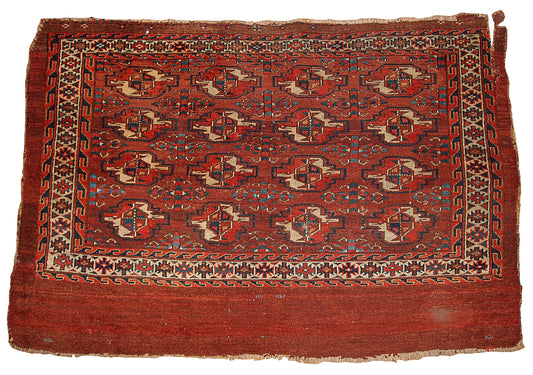 Handmade antique collectible Turkmen Yomud rug 2.11' x 4.3' (94cm x 131cm) 1880 - 1B320