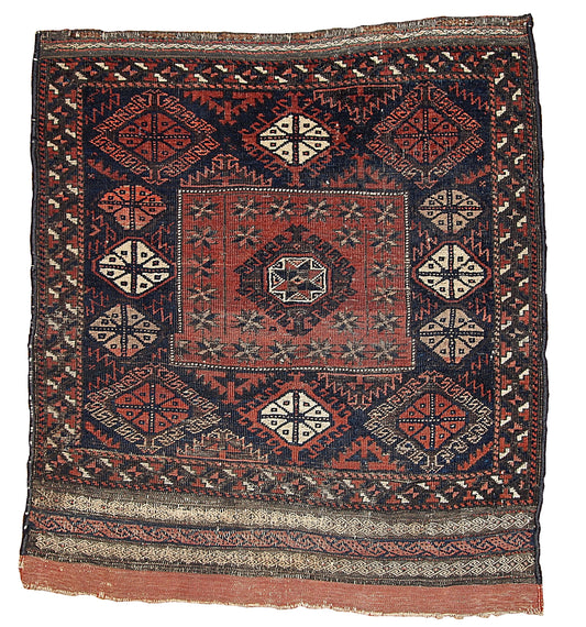 Handmade antique collectible Afghan Baluch rug 2.7' x 2.10' (82cm x 89cm) 1880s - 1B326