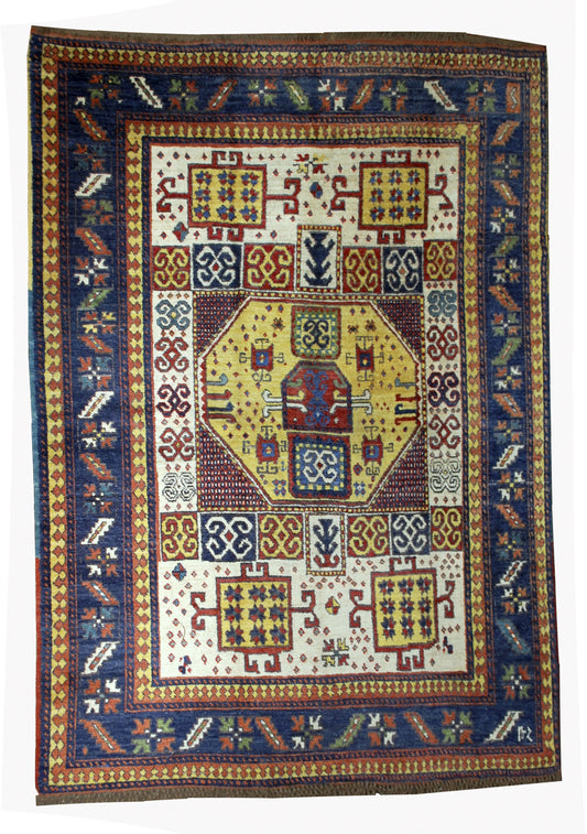 Handmade antique Caucasian Kazak Karachov rug 5.9' x 7.9' (180cm x 241cm) 1940s - 1B36