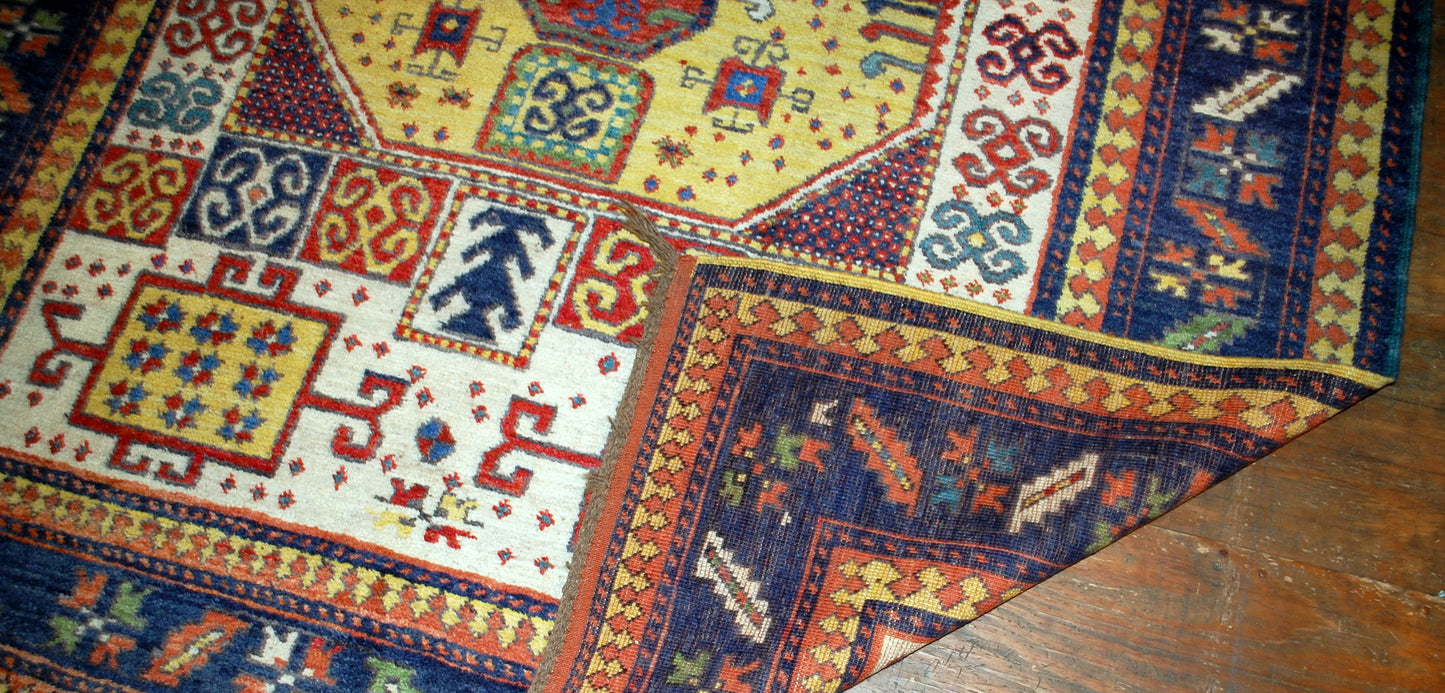 Handmade antique Caucasian Kazak Karachov rug 5.9' x 7.9' (180cm x 241cm) 1940s - 1B36