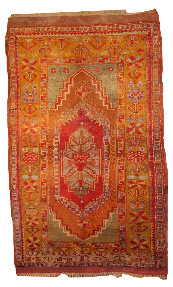Handmade antique Turkish Anatolian rug 1910s