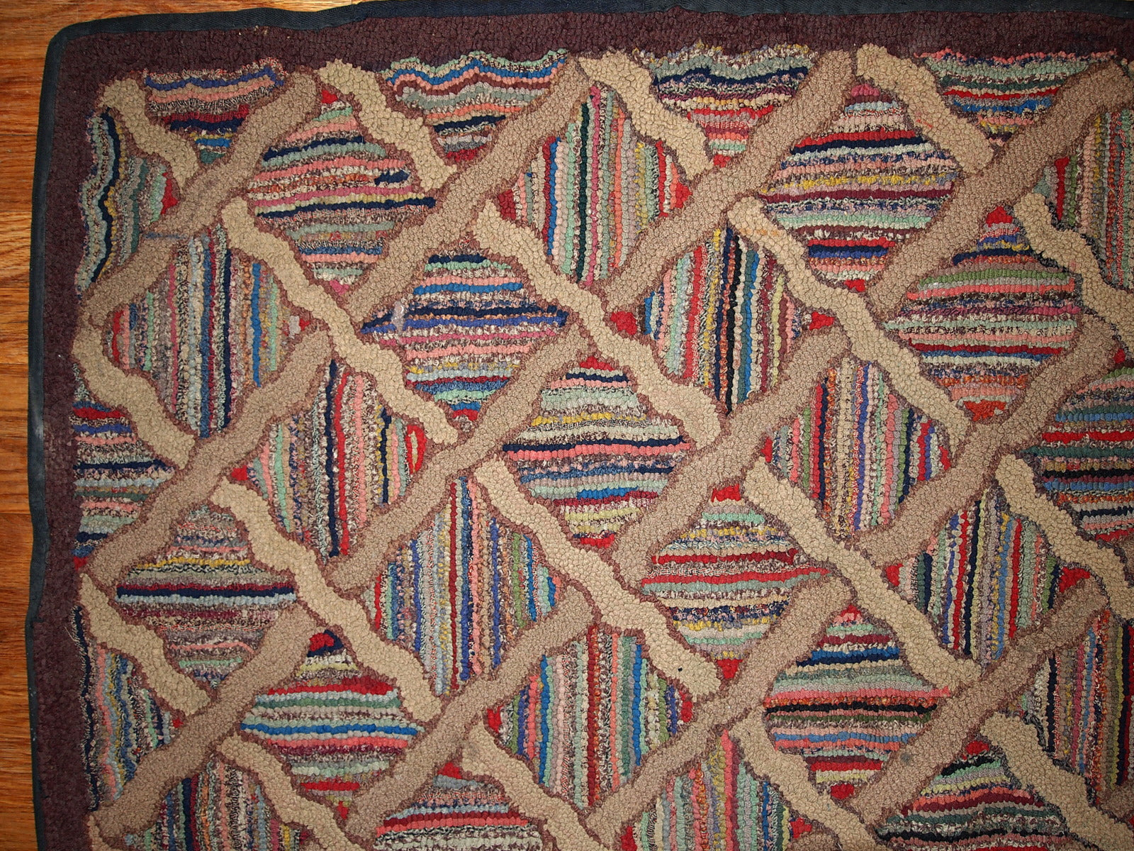 Handmade antique American hooked runner 1880s