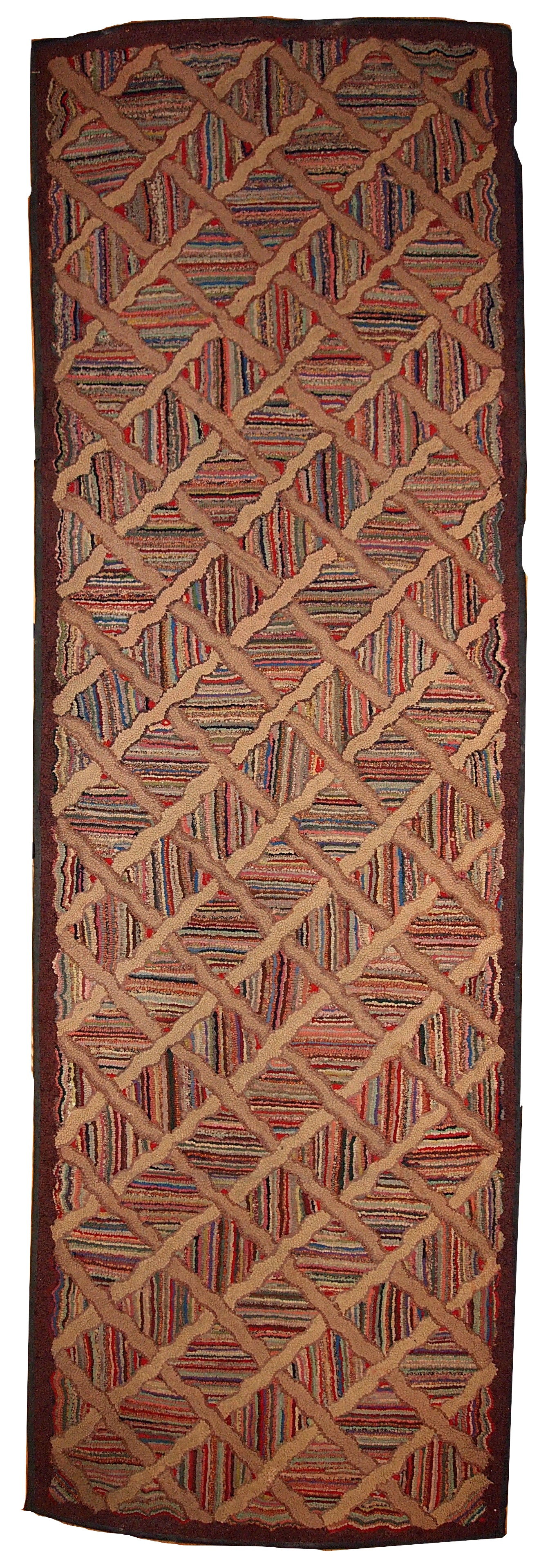 Handmade antique American hooked runner 1880s
