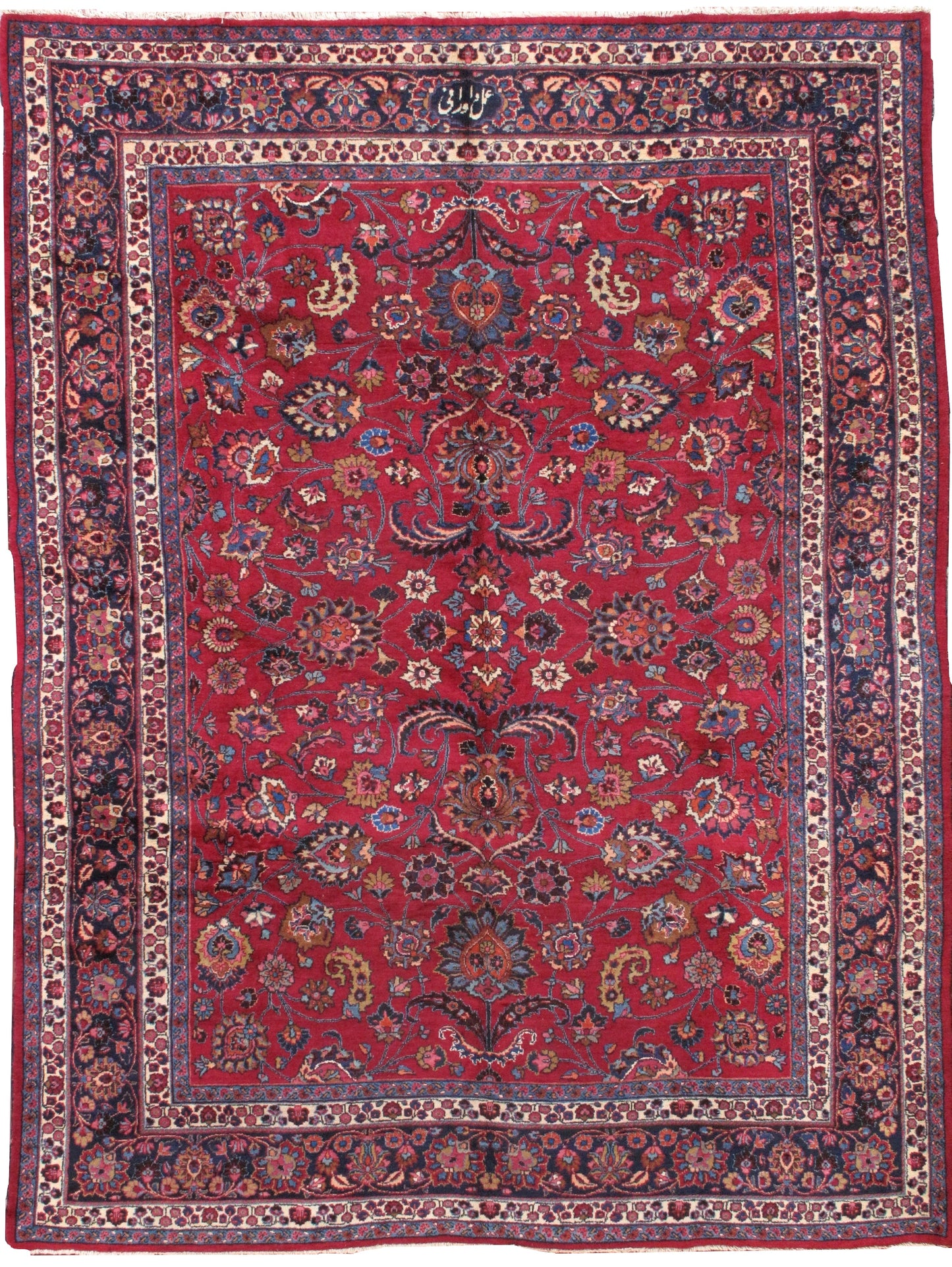 Handmade antique Persian Mashad rug 1910s