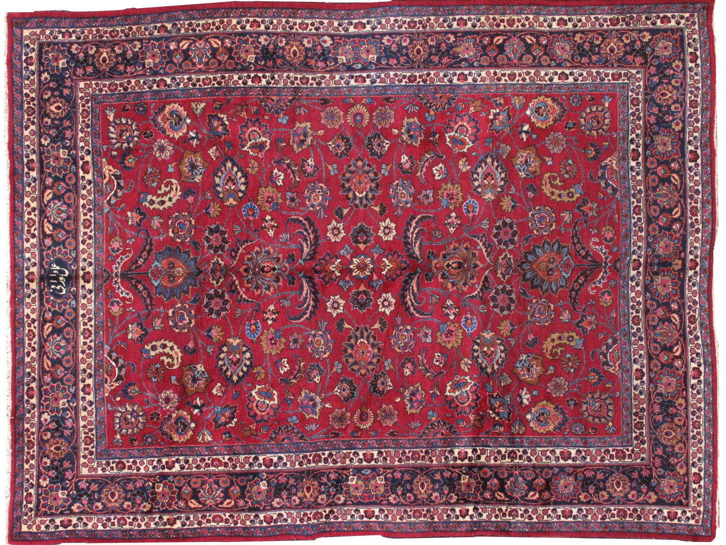 Handmade antique Persian Mashad rug 1910s