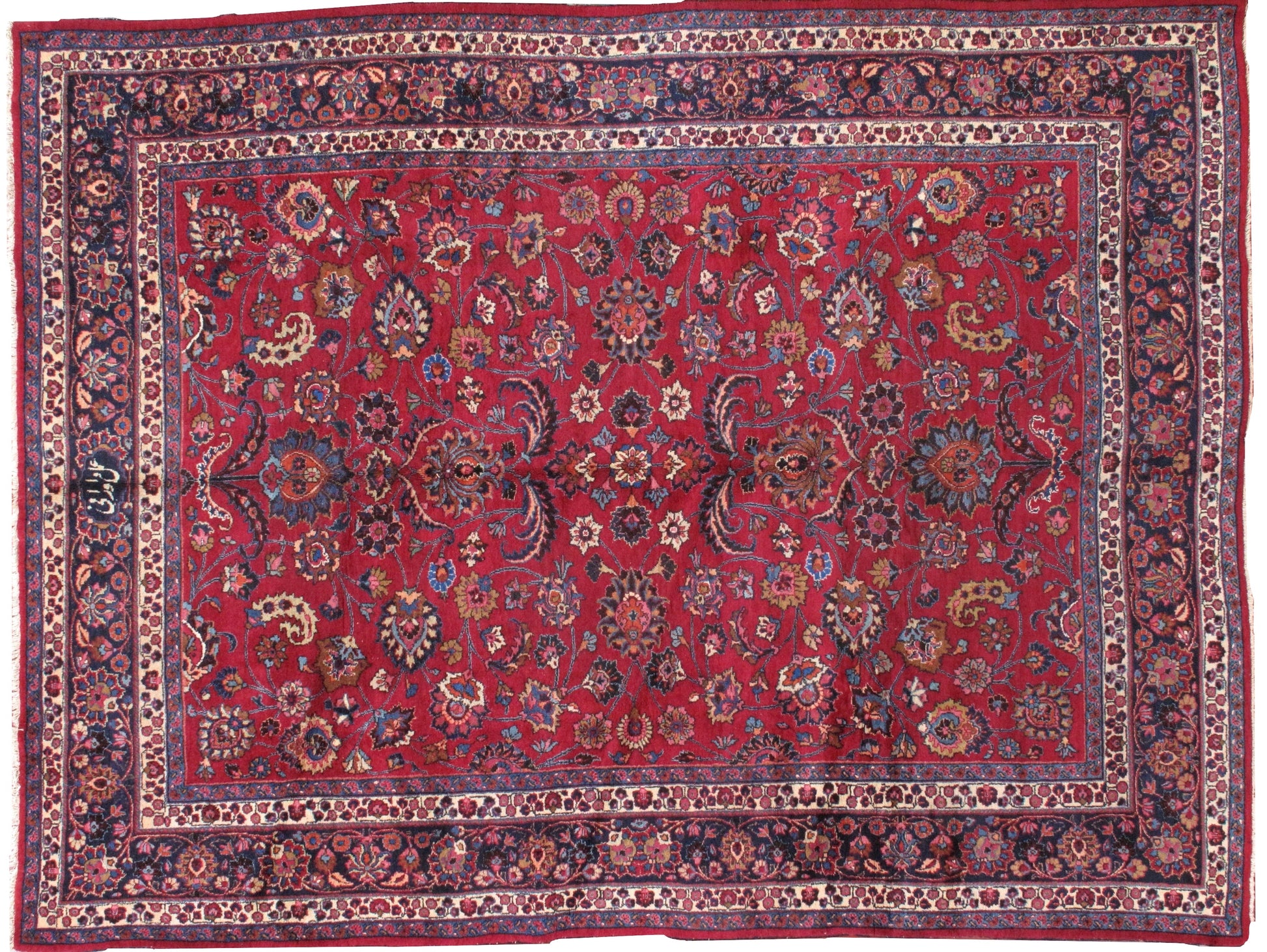 Handmade antique Persian Mashad rug 1910s
