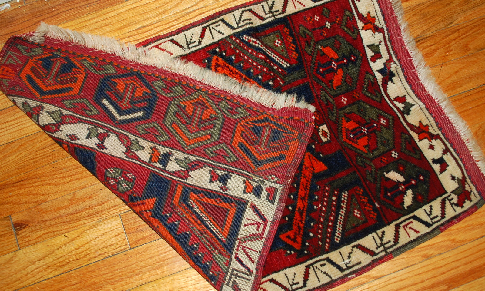 Handmade antique collectible Turkish Yastik rug 1890s