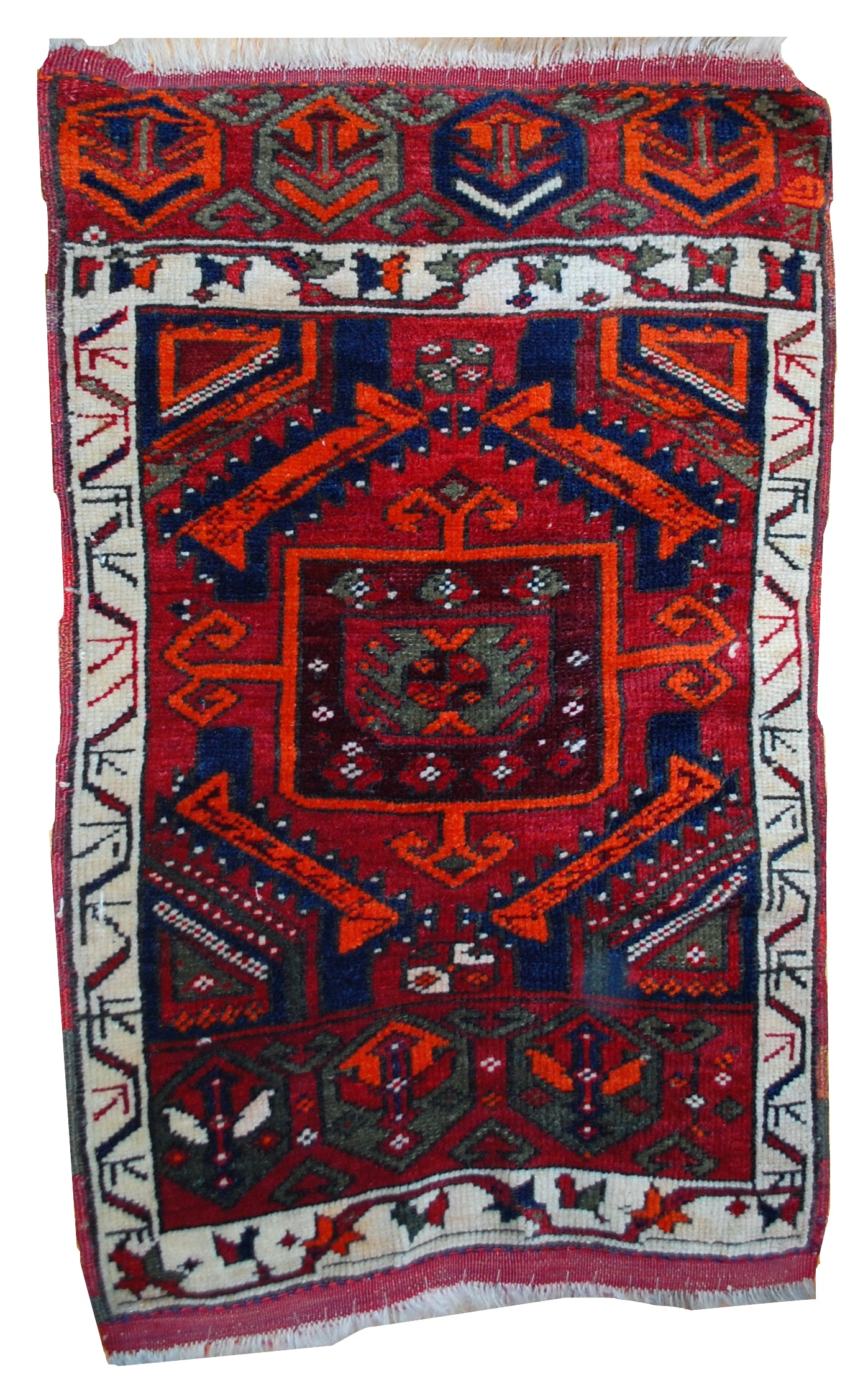 Handmade antique collectible Turkish Yastik rug 1890s