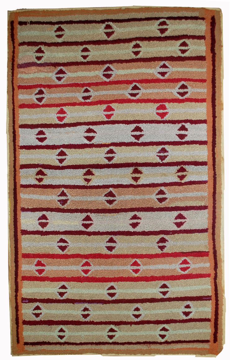 Handmade antique American hooked rug 1890s