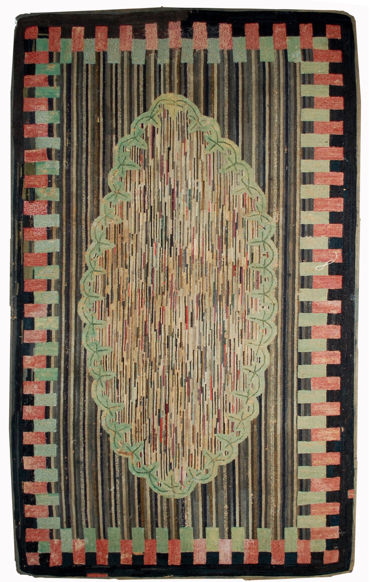 Handmade antique American hooked rug 1880s