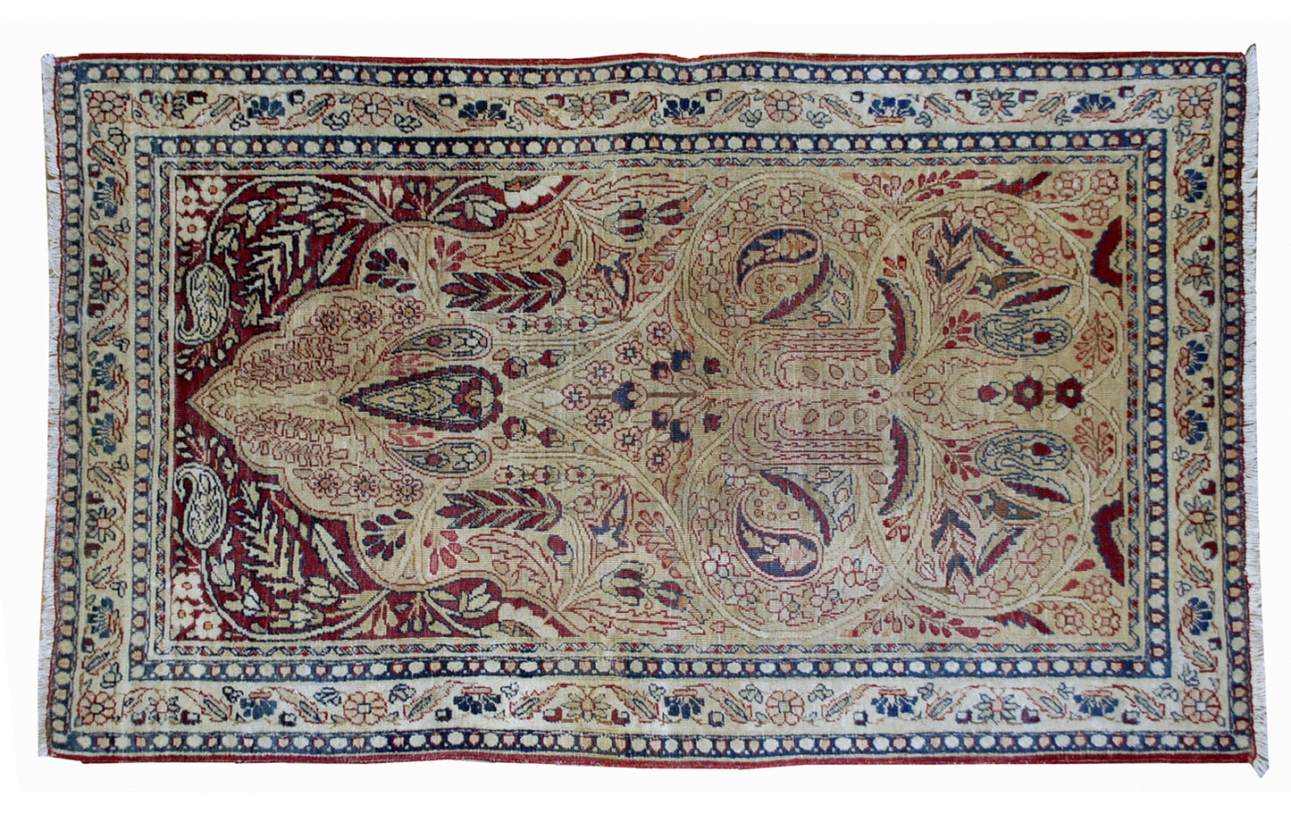 Handmade antique prayer Persian Kerman Lavar rug 1880s