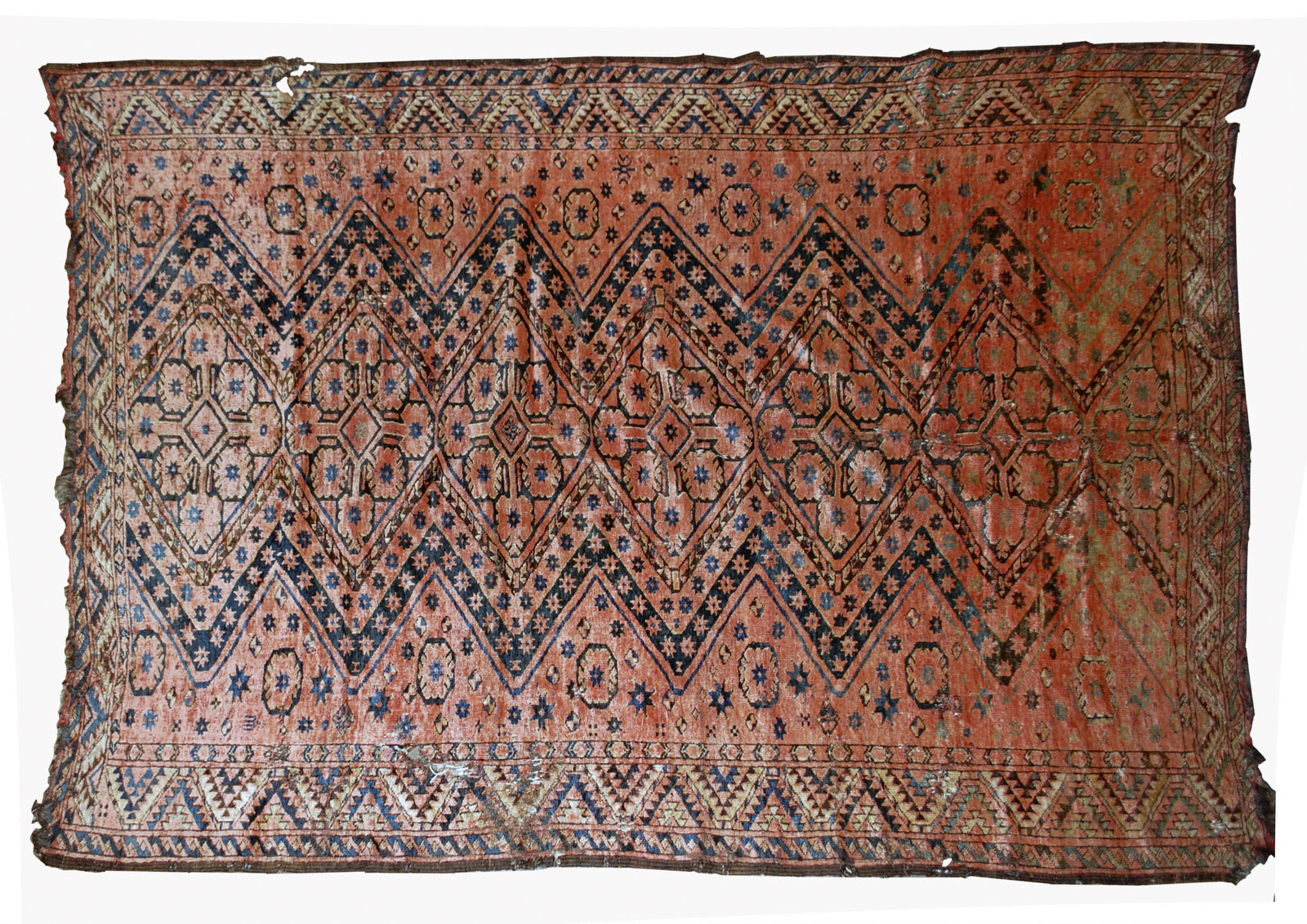 Handmade antique collectible Uzbek Beshir rug 1900s
