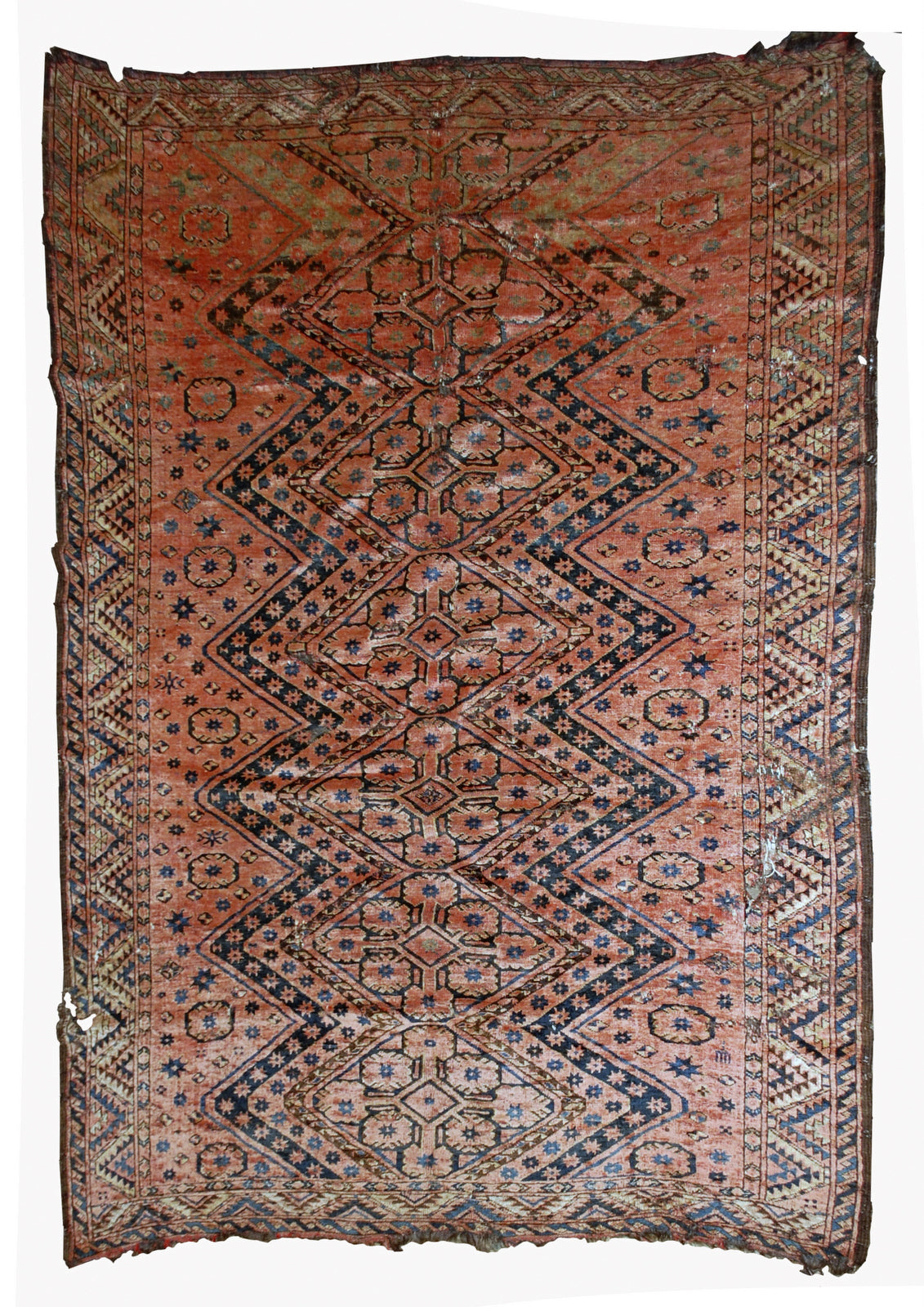 Handmade antique collectible Uzbek Beshir rug 1900s