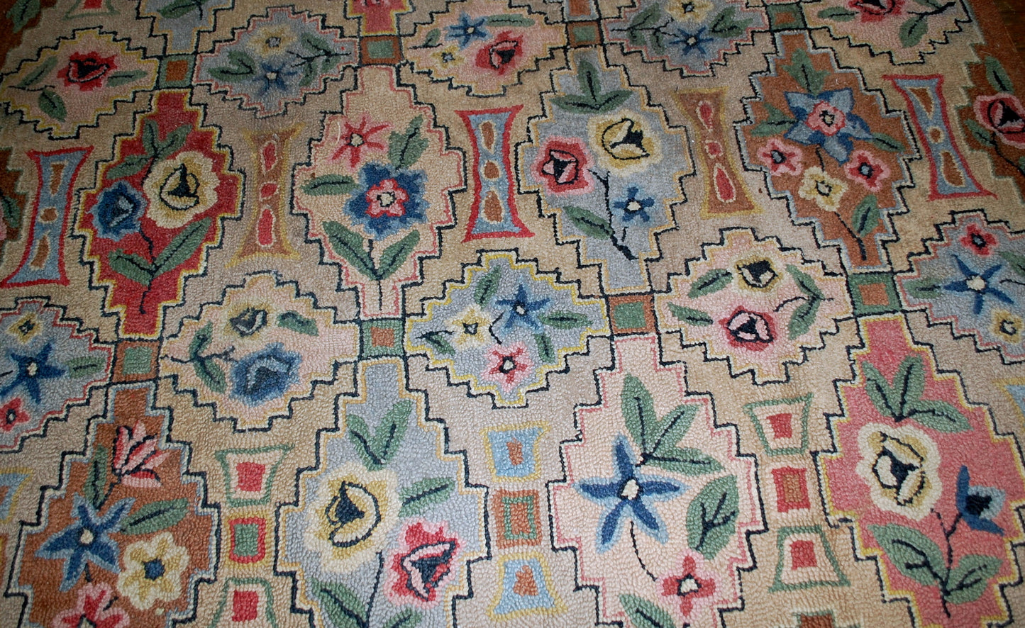 Antique decorative American hooked rug. 