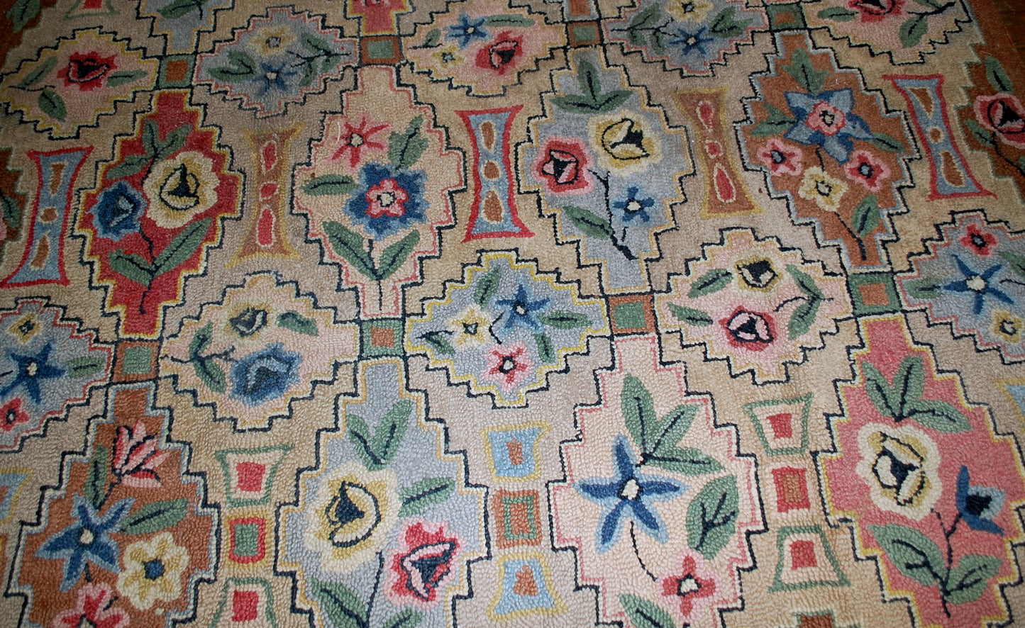 Antique decorative American hooked rug. 