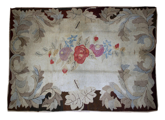 Handmade antique American hooked rug 1880s