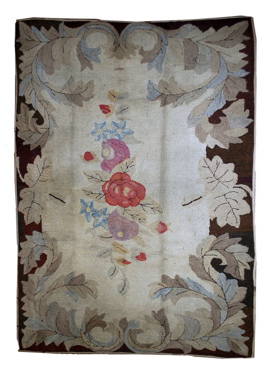 Handmade antique American hooked rug 1880s