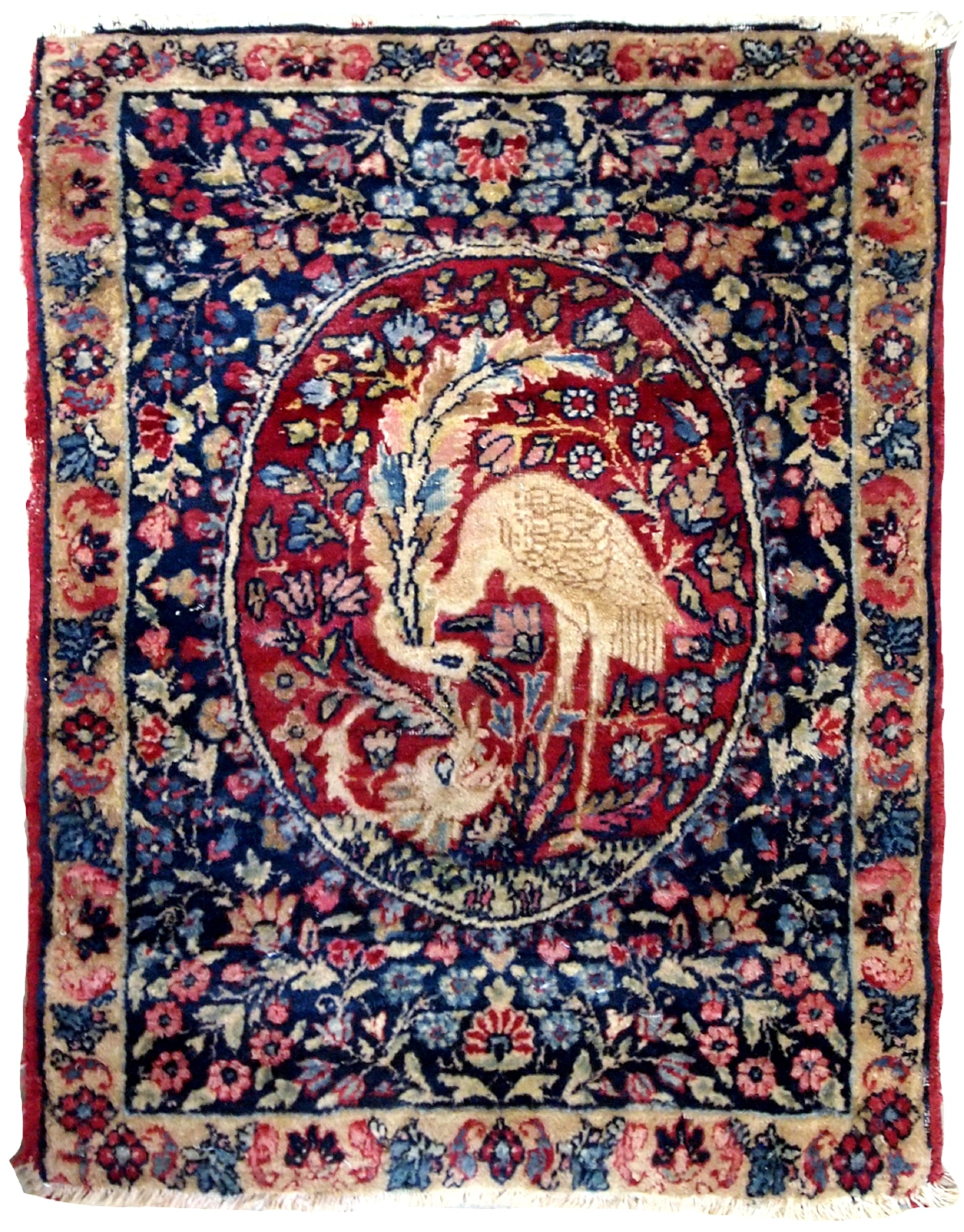 Handmade antique Persian Kerman Lavar rug 1880s