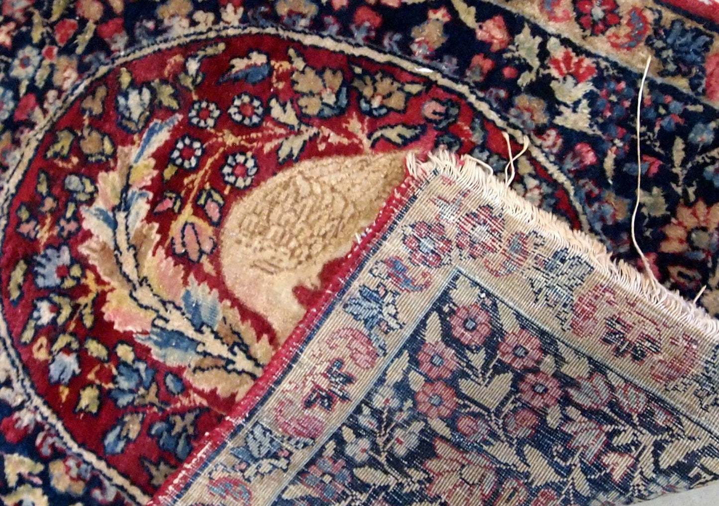 Handmade antique Persian Kerman Lavar rug 1880s