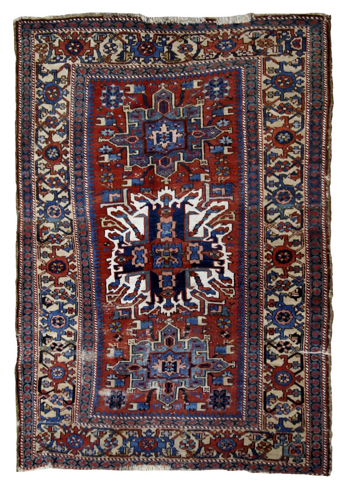 Handmade antique Persian Heriz distressed rug 1890s