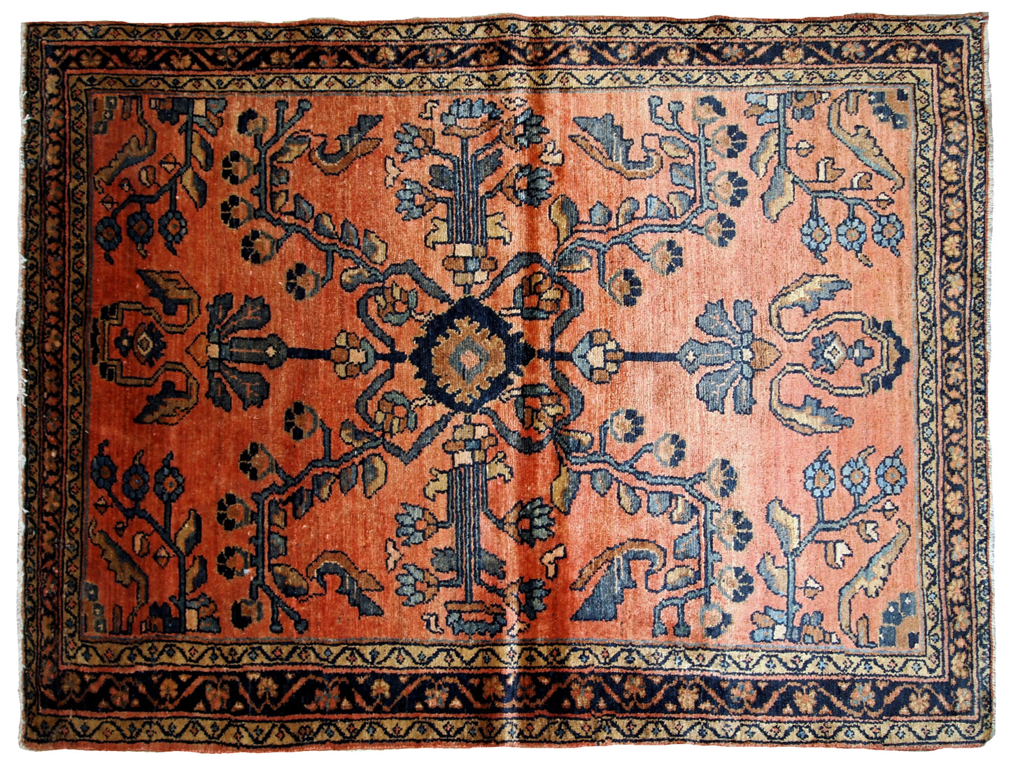 Antique hand made Lilihan rug in red shade with geometric/floral design. The rug is in original good condition from 1920s.