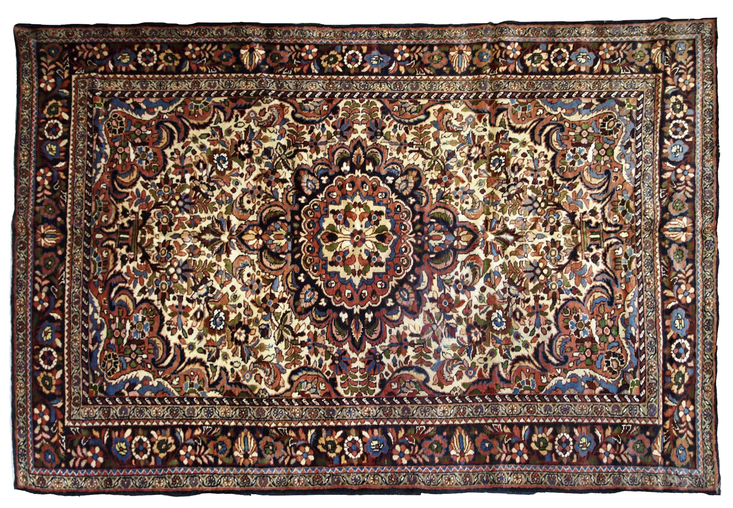 Hand made antique Persian Sarouk rug in beige wool. The rug is from the beginning of 20th century in original good condition.