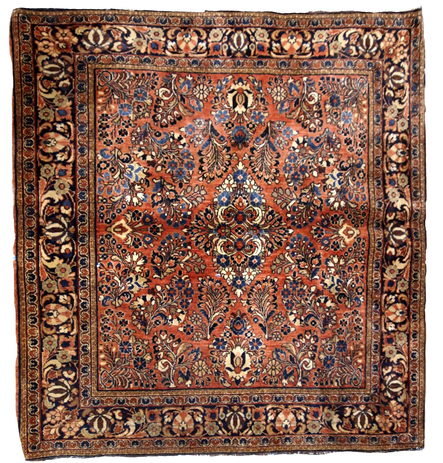 Handmade antique Persian Sarouk square rug 1920s
