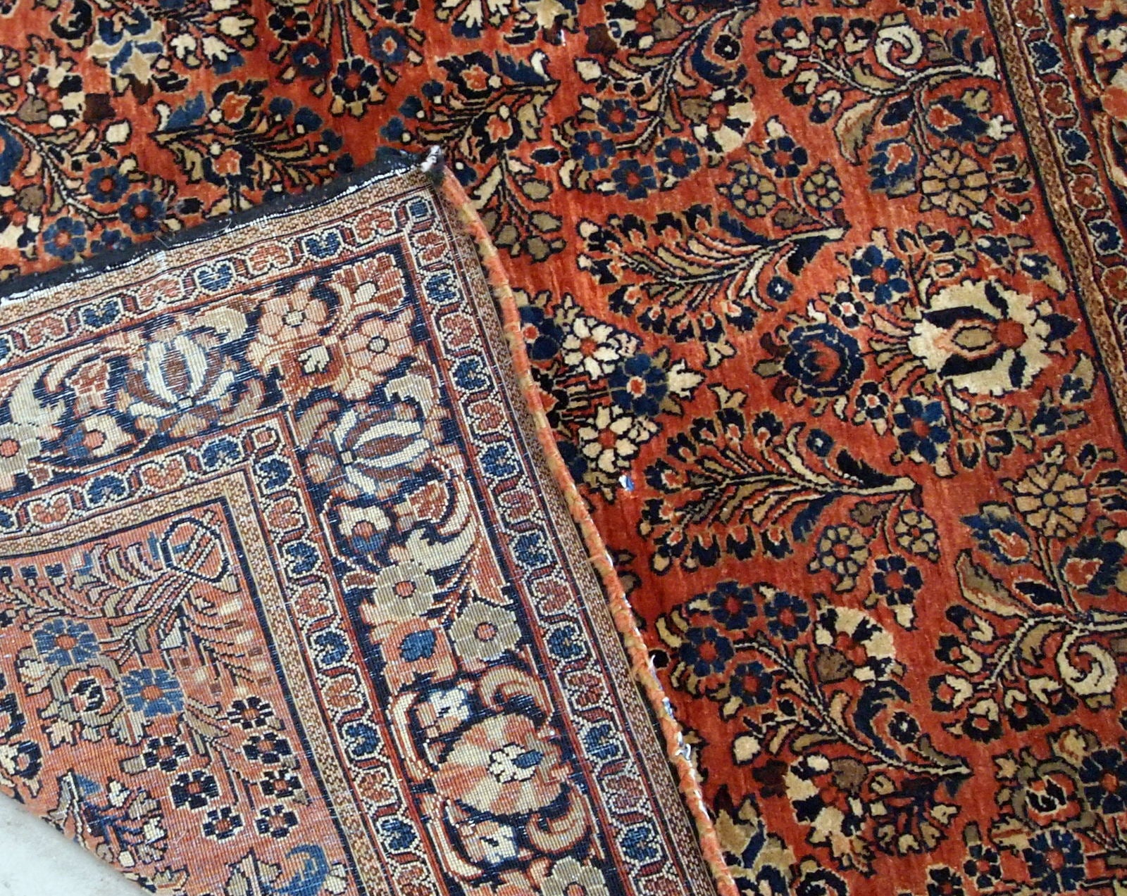 Handmade antique Persian Sarouk square rug 1920s