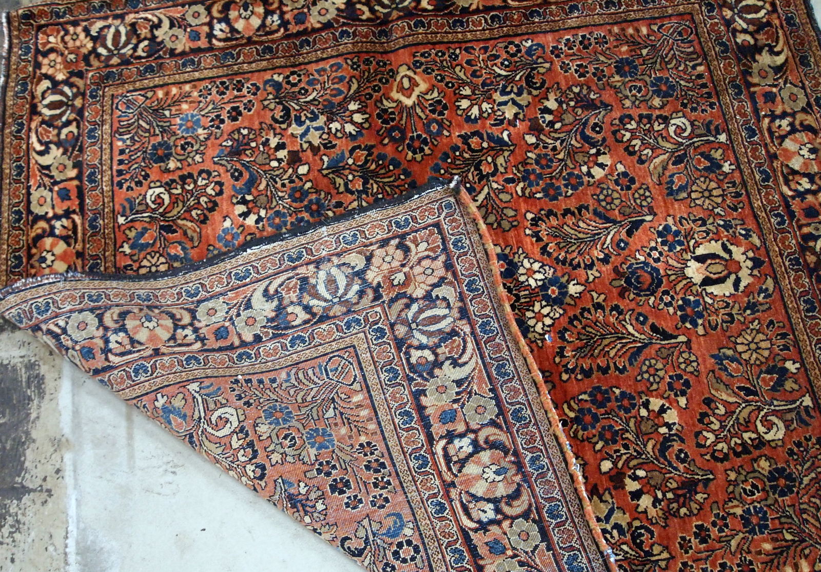 Handmade antique Persian Sarouk square rug 1920s