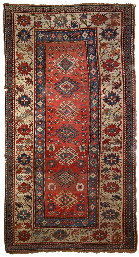 Handmade antique Caucasian Kazak rug, 1880s