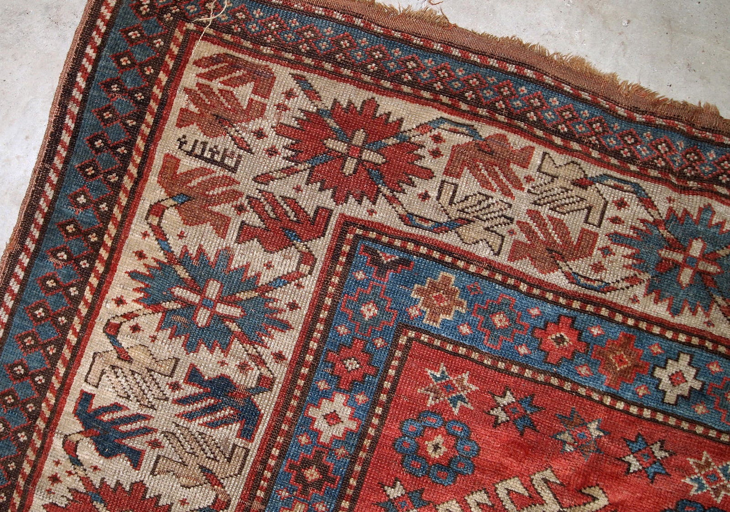 Handmade antique Caucasian Kazak rug, 1880s