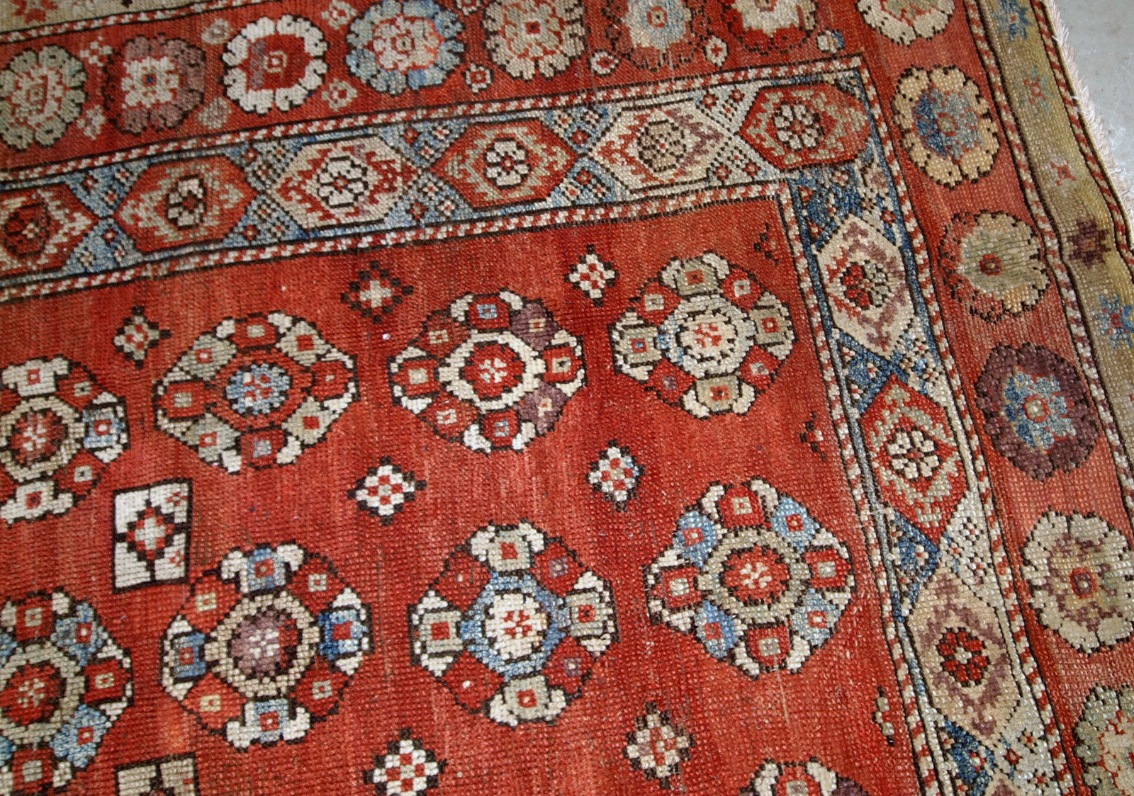 Handmade antique Turkish Melas square rug, 1880s