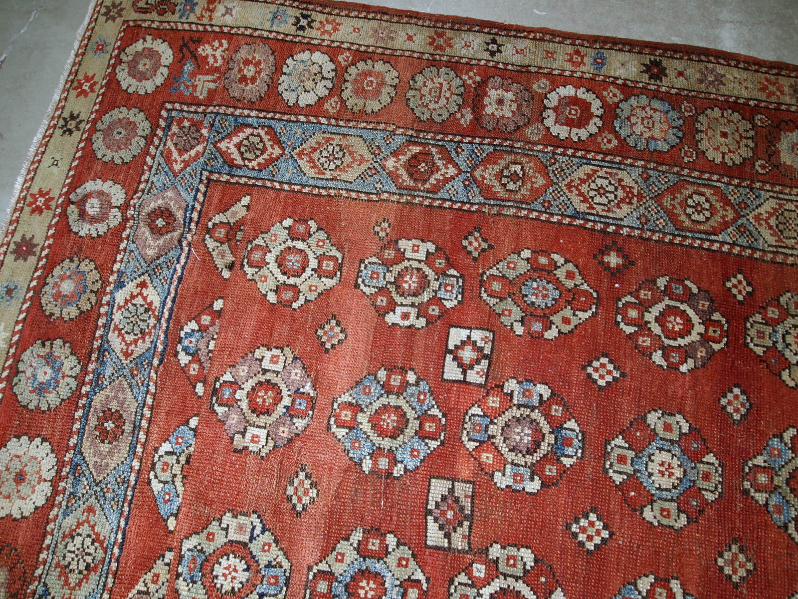 Handmade antique Turkish Melas square rug, 1880s