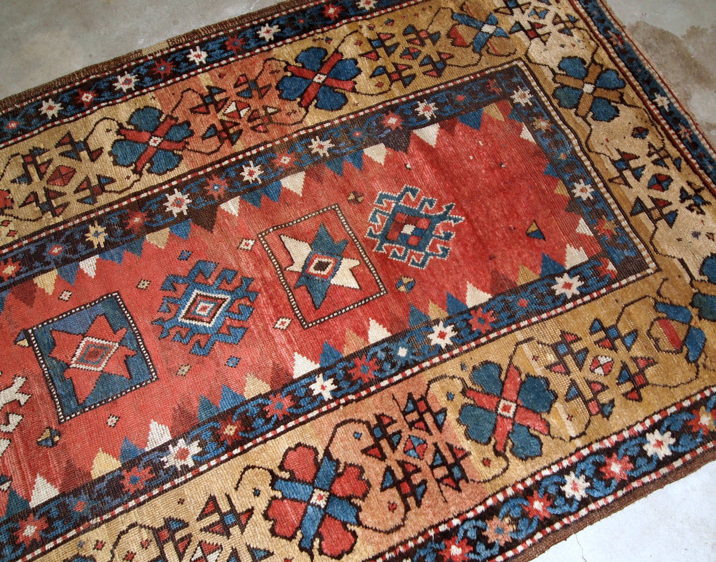 Handmade antique Caucasian Kazak rug, 1880s