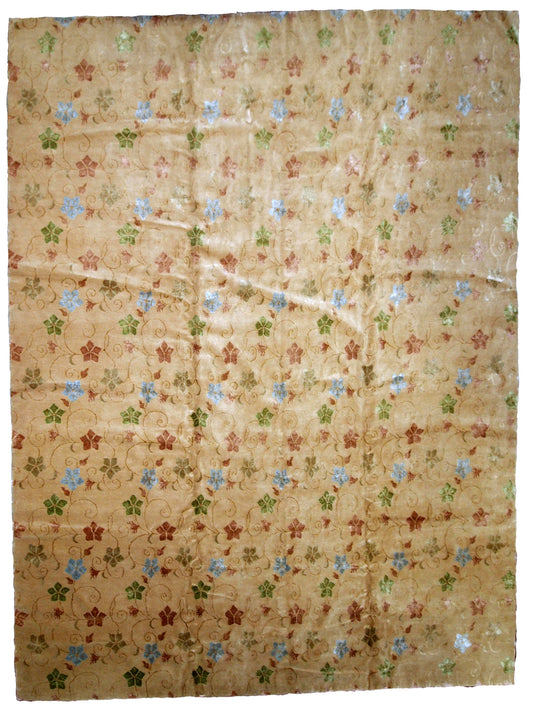 Handmade vintage Tibetan Modern rug with silk, 1980s