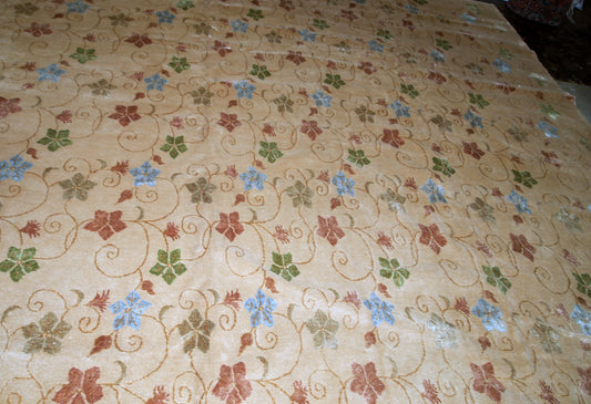 Handmade vintage Tibetan Modern rug with silk, 1980s