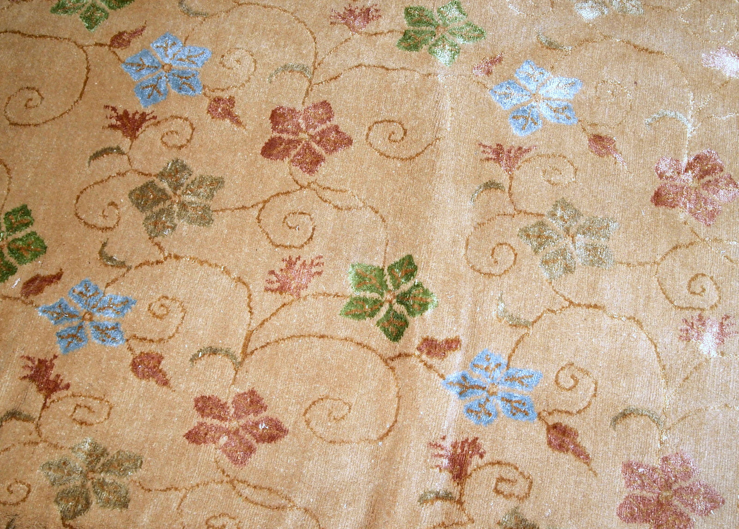 Handmade vintage Tibetan Modern rug with silk, 1980s