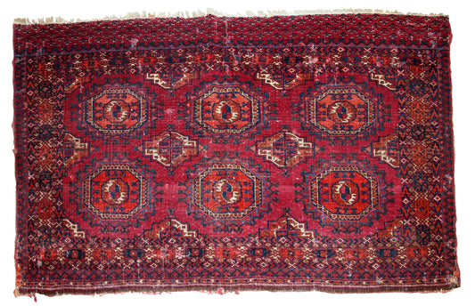 Handmade antique collectible Turkmen Saryk rug, 1880s