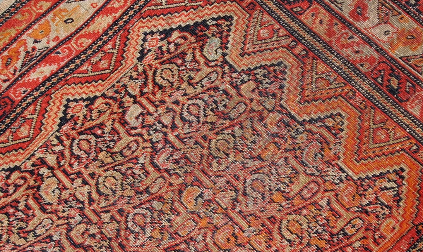 Handmade antique collectible Persian Mishan Malayer rug. This fine-weaved rug made in the end of 19th century and it is in original good condition, it has some low pile.