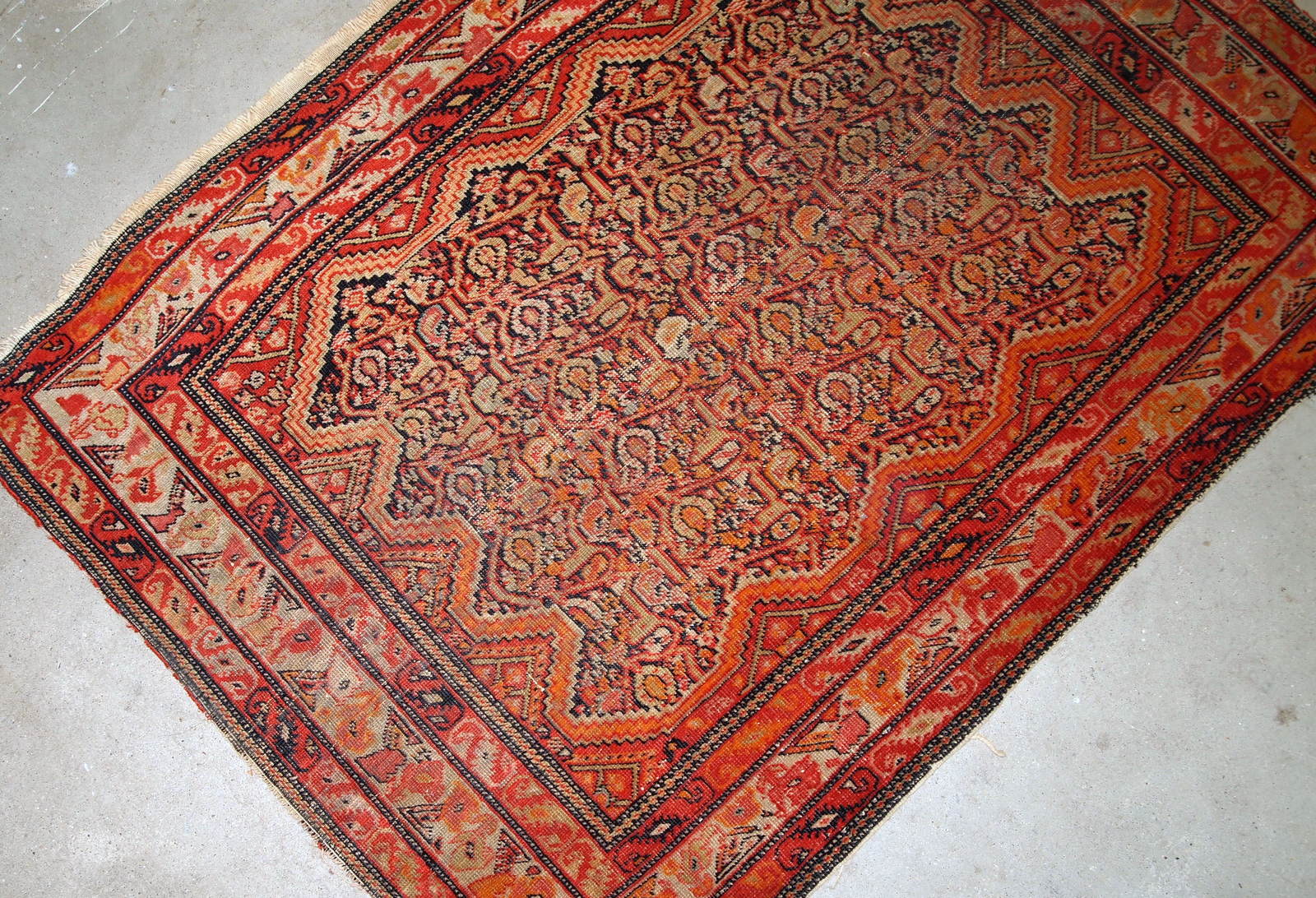 Handmade antique collectible Persian Mishan Malayer rug. This fine-weaved rug made in the end of 19th century and it is in original good condition, it has some low pile.