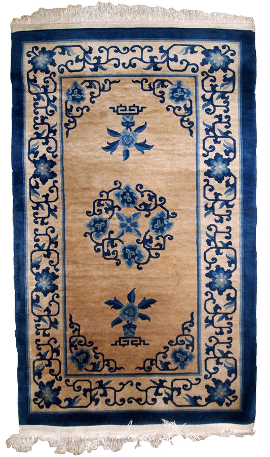 Handmade antique Peking Chinese rug 1940s